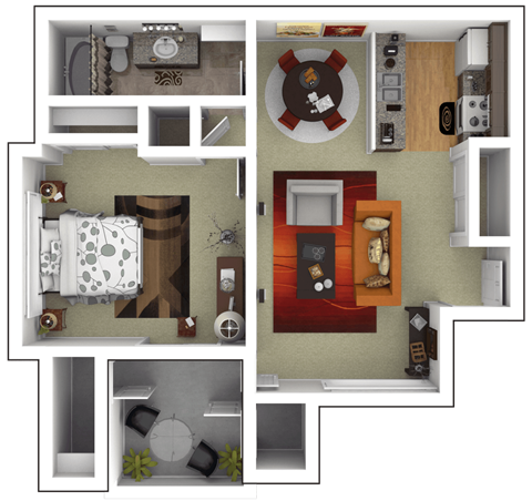 Floor plan for 1 bed, 1 bath, 685 sqft